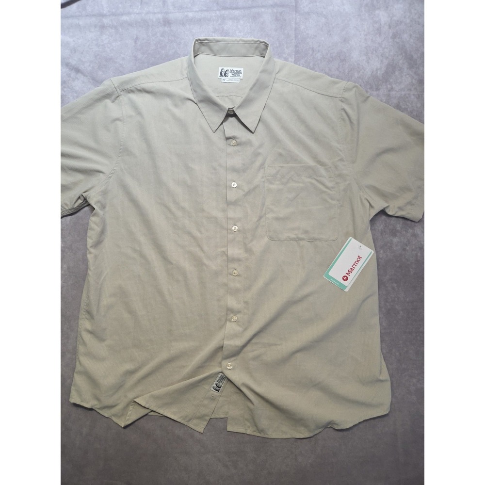 MARMOT Aerobora Classic Short Sleeve Button Down Mens 2XL Shirt Tan Sandbar NWT